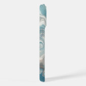 アクアティール(緑がかった色)ターコイズブルーホワイトシルバーマーブル iPhoneケース (右側面)