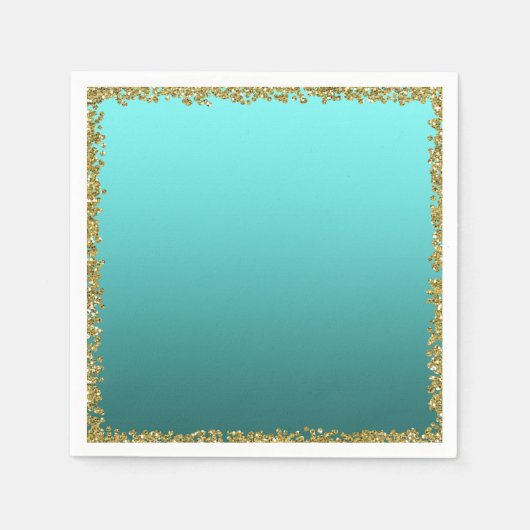 アクアティール（緑がかった色）ディップ金ゴールドグリッターグラムスパークルパーティー スタンダードカクテルナプキン (正面)