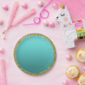 アクアティール（緑がかった色）ディップ金ゴールドグリッターグラムスパークルパーティー ペーパープレート (パーティー)