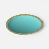 アクアティール（緑がかった色）ディップ金ゴールドグリッターグラムスパークルパーティー ペーパープレート (アングル)