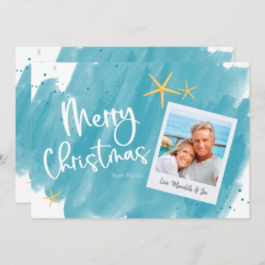 アクアティール（緑がかった色）トロピカルウォーターカラーメリークリスマスカード (正面/裏面)