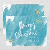 アクアティール（緑がかった色）トロピカルウォーターカラーメリークリスマスカード (正面/裏面)