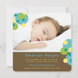 アクアティール（緑がかった色）バブルポップ・アートのレトロサークル男の赤ちゃん写真 シーズンカード