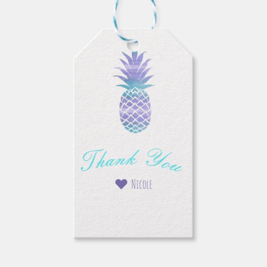 アクアティール（緑がかった色）&パープルパイナップルトロピカルシックパーティー ギフトタグ (正面)