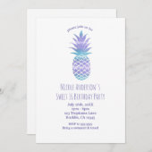 アクアティール（緑がかった色）&パープルパイナップルトロピカルシックパーティー 招待状 (正面/裏面)