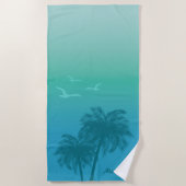 アクアティール（緑がかった色）パームツリーズトロピカルサマー ビーチタオル (正面)