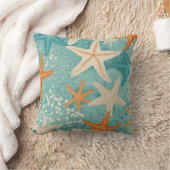 アクアティール（緑がかった色）ヒトデビーチシーシェルパターン クッション (ブランケット)