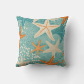 アクアティール（緑がかった色）ヒトデビーチシーシェルパターン クッション (裏面)