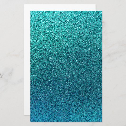 アクアティール(緑がかった色)フェイクターコイズブルーグリッター背景 便箋 (正面/裏面)