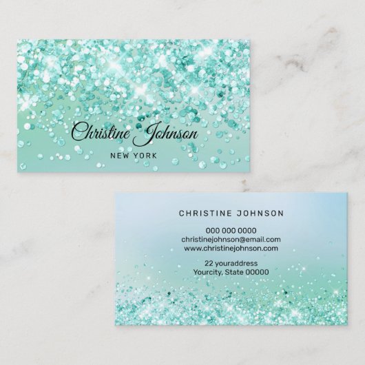 アクアティール（緑がかった色）フェイクチュンキーグリッター名刺 名刺 (正面/裏面)