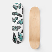 アクアティール(緑がかった色)ブラックチョウ水彩模様 スケートボード (正面)
