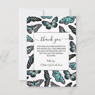 アクアティール（緑がかった色）ブラック蝶の水色パターン サンキューカード