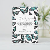 アクアティール（緑がかった色）ブラック蝶の水色パターン サンキューカード (スタンド正面)