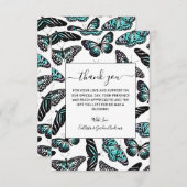 アクアティール（緑がかった色）ブラック蝶の水色パターン サンキューカード (正面/裏面)