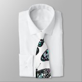 アクアティール（緑がかった色）ブラック蝶の水色パターン ネクタイ (タイ)