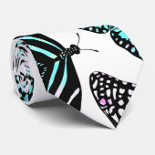 アクアティール（緑がかった色）ブラック蝶の水色パターン ネクタイ (ロール)