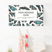 アクアティール（緑がかった色）ブラック蝶の水色パターン 横断幕 (インサイチュ)