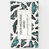 アクアティール（緑がかった色）ブラック蝶の水色パターン 横断幕 (縦)