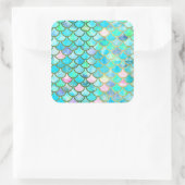 アクアティール(緑がかった色)ブルーウォーターカラーマーメイドパタはかりで測ーン スクエアシール (バッグ)