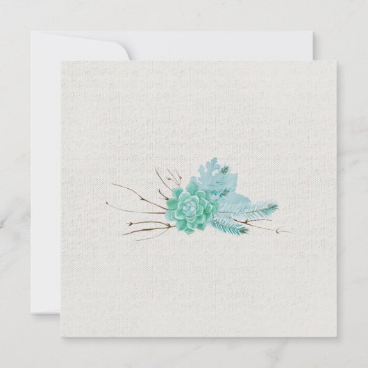 アクアティール(緑がかった色)ブルーウォーターカラー多肉性ブライダルシャワー 招待状 (裏面)