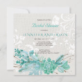 アクアティール(緑がかった色)ブルーウォーターカラー多肉性ブライダルシャワー 招待状 (正面)