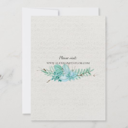 アクアティール（緑がかった色）ブルーウォーター色の多肉的な結婚式の招待 招待状 (裏面)