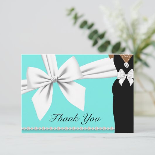 アクアティール（緑がかった色）ブルーエスニックプリンセスファンシーベビーシャワー サンキューカード (スタンド正面)