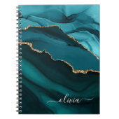 アクアティール（緑がかった色）ブルーグリーンアゲートゲード金ゴールドモノグラム ノートブック (正面)