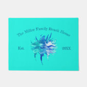 アクアティール（緑がかった色）ブルーコンチウェーブシルエット水彩 ドアマット (正面)