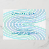 アクアティール(緑がかった色)ブルーゴールドフォイル卒業発表 箔招待状 (裏面)