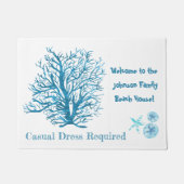 アクアティール(緑がかった色)ブルーサンドドル、サンゴ、ヒトデ ドアマット (正面)