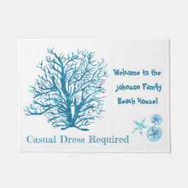 アクアティール（緑がかった色）ブルーサンドドル、サンゴ、ヒトデ ドアマット