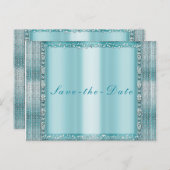 アクアティール(緑がかった色)ブルーシルバーダイヤきらきら光るモンド日付の保存 案内ポストカード (正面/裏面)