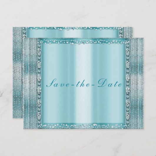 アクアティール（緑がかった色）ブルーシルバーダイヤきらきら光るモンド日付の保存 案内ポストカード (正面/裏面)