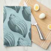 アクアティール(緑がかった色)ブルーシーシェル キッチンタオル (四つ折り)