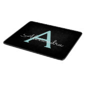 アクアティール(緑がかった色)ブルースクリプガーリートモノグラム名 カッティングボード (角)