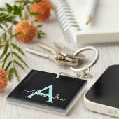 アクアティール（緑がかった色）ブルースクリプガーリートモノグラム名 キーホルダー (正面右)