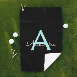 アクアティール（緑がかった色）ブルースクリプガーリートモノグラム名 ゴルフタオル