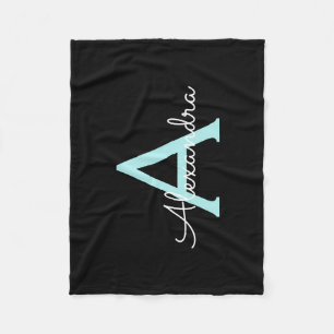 アクアティール（緑がかった色）ブルースクリプガーリートモノグラム名 フリースブランケット