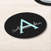 アクアティール（緑がかった色）ブルースクリプガーリートモノグラム名 ラウンドペーパーコースター (アングル)