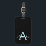 アクアティール（緑がかった色）ブルースクリプガーリートモノグラム名 ラゲッジタグ<br><div class="desc">アクアブルーティール（緑がかった色）とブラックモノグラム独自の名前を追加スクリプト署名枕。荷物バッグラベルは、シックでスタイルを愛する人のための完璧な甘い16歳の誕生日、結婚ブライダルシャワー、赤ちゃんシャワーまたはバチェロレッテギフトをエレガント作モダンる。</div>