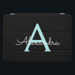 アクアティール（緑がかった色）ブルースクリプガーリートモノグラム名 iPad PROカバー<br><div class="desc">ブラックとアクアティール（緑がかった色）ブルーシンプルスクリプトモノグラム名ノートパソコンケース。これは、最高の甘い16歳の誕生日、結婚ブライダルシャワー、記念日、赤ちゃんシャワーまたはバチェロレッテギフトを作る誰かがグラームの豪華さとシックなスタイルを愛する。</div>