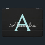 アクアティール（緑がかった色）ブルースクリプガーリートモノグラム名 iPad PROカバー<br><div class="desc">ブラックとアクアティール（緑がかった色）ブルーシンプルスクリプトモノグラム名ノートパソコンケース。これは、最高の甘い16歳の誕生日、結婚ブライダルシャワー、記念日、赤ちゃんシャワーまたはバチェロレッテギフトを作る誰かがグラームの豪華さとシックなスタイルを愛する。</div>