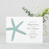 アクアティール（緑がかった色）ブルースターフィッシュホワイトビーチブライダルシャワー 招待状 (スタンド正面)