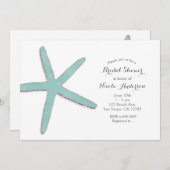 アクアティール（緑がかった色）ブルースターフィッシュホワイトビーチブライダルシャワー 招待状 (正面/裏面)