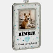 アクアティール(緑がかった色)ブルーパーソナライズされたペットメモリアルオーナメント シルバープレートフレームオーナメント (右)