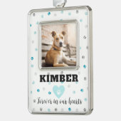 アクアティール(緑がかった色)ブルーパーソナライズされたペットメモリアルオーナメント シルバープレートフレームオーナメント (左)