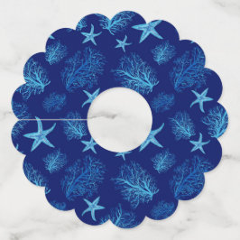 アクアティール（緑がかった色）ブルーヒトデ珊瑚wカスタム ワイングラスタグ