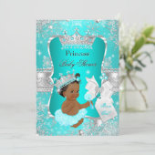 アクアティール（緑がかった色）ブループリンセスベビーシャワーエスニック 招待状 (スタンド正面)