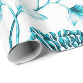 アクアティール（緑がかった色）ブルーヴィンテージ植物性フローラトワール ラッピングペーパー (ロールコーナー)